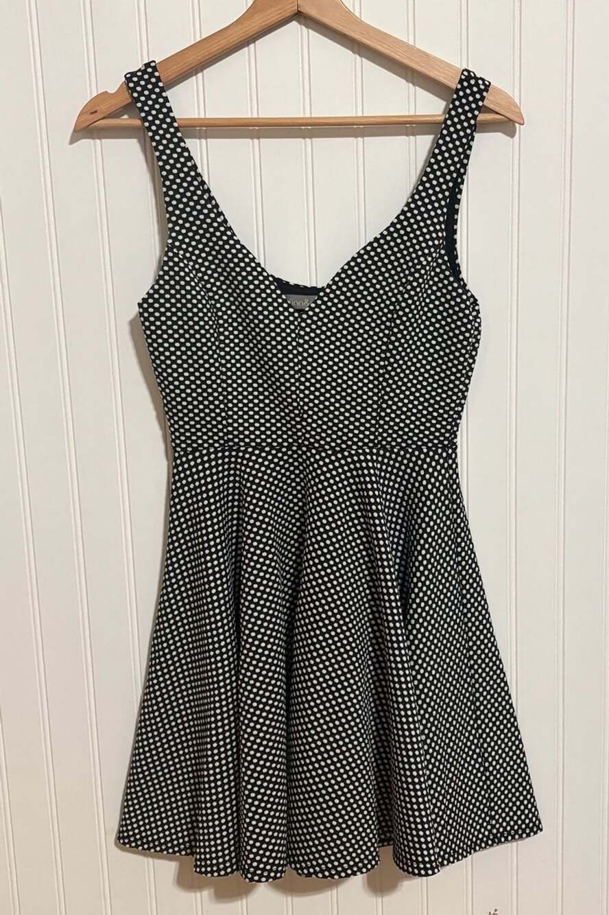 finn & clover Black & White Polka Dot Skater Dress Size S